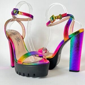 So Me Rainbow Heels Women Sexy holographic multicolor mermaid platforms Size 6.5